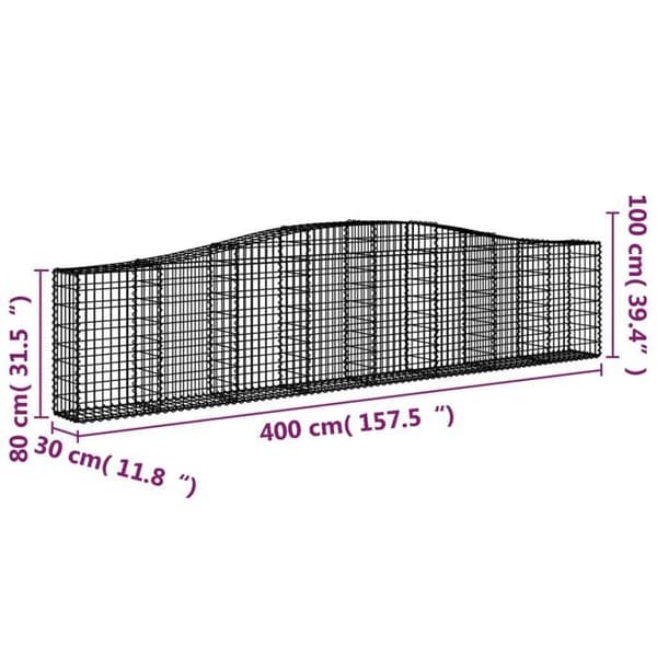 Maison Exclusive - Bågformade gabionkorgar 8 st 400x30x80/100 cm Galvaniserat järn silver-