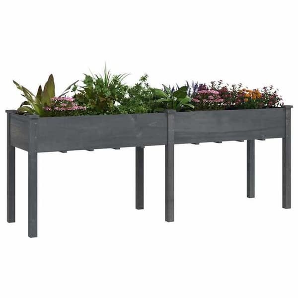 Maison Exclusive - Blomlåda med grå foder 203x53x76 cm massiv granträ