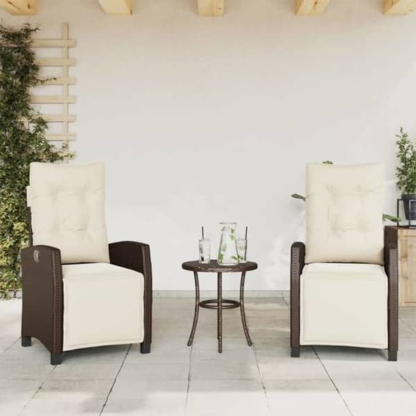 Maison Exclusive - Bistro-set 3 delar med bruna kuddar i flätad resin