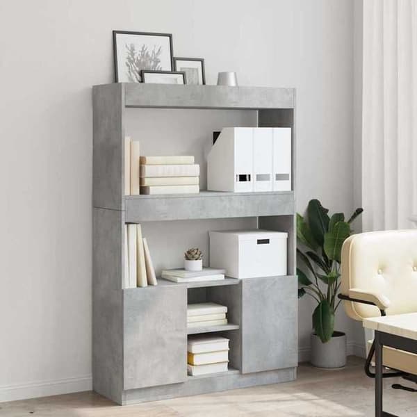 Maison Exclusive - Høj buffet grå beton 92x33x140 cm ingeniørtræ