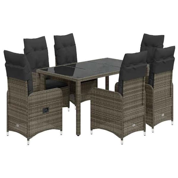 Maison Exclusive - Havebistro sæt 7 dele med grå puder i poly rattan grå