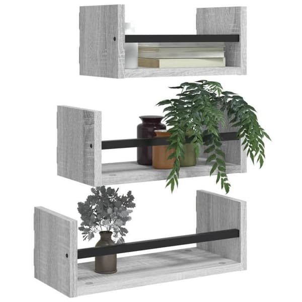 Maison Exclusive - Seinähyllyjen sarja, jossa on tankoja 3 kpl sonoma harmaa Sonoma grå