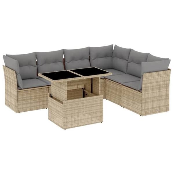 Maison Exclusive - Trädgårdsmöbler med kuddar 7 delar beige flätad resin