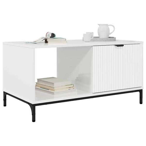 Soffbord - EXKLUSIV HEM - 90 x 49 x 46 cm - Blank vit - Ingenjörsträ - Rektangulär Strålande vit