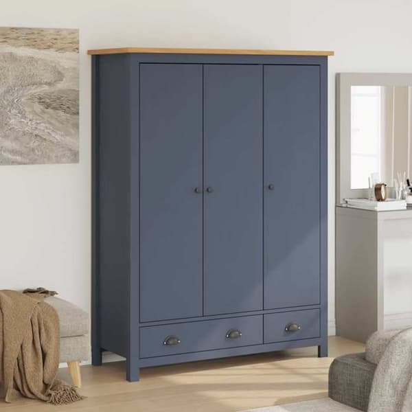 Maison Exclusive - Garderobe med 3 døre Hill Grå 127x50x170 cm Solid fyr Grå