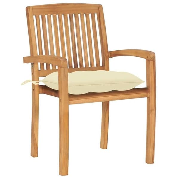 Maison Exclusive - Stapelbara trädgårdsstolar med kuddar, set om 4, i solid teak Äggskal