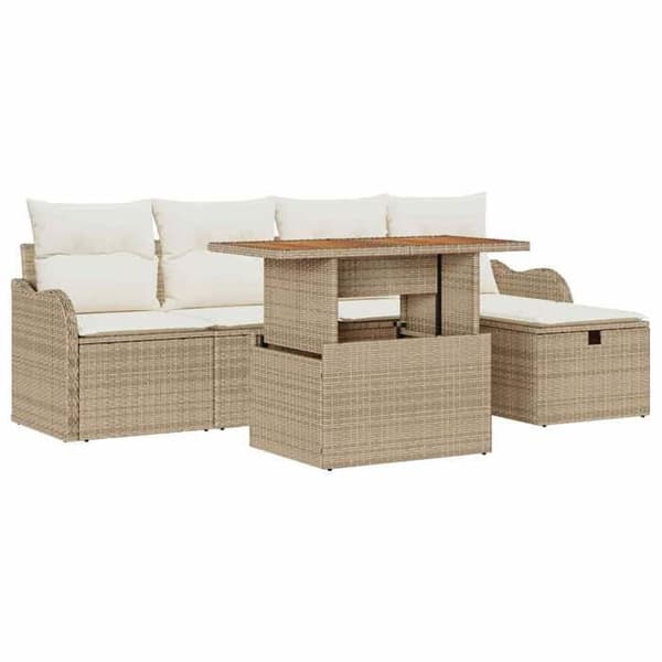 Trädgårdsmöbelset - EXKLUSIV HEM - 6 delar - Beige - Polyrotting & stål - Justerbart, modulärt bord beige