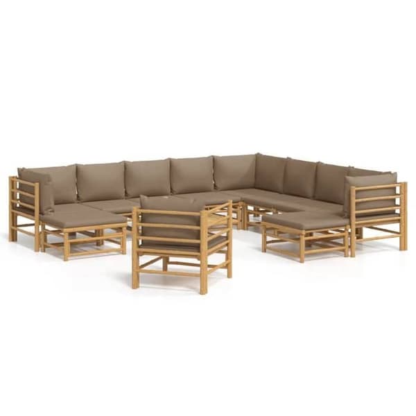 Maison Exclusive - Trädgårdsmöbler 12 delar med taupe kuddar i bambu