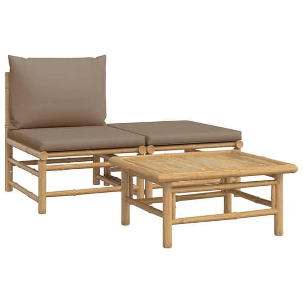 Maison Exclusive - Trädgårdsmöbler 3 delar med taupe kuddar i bambu