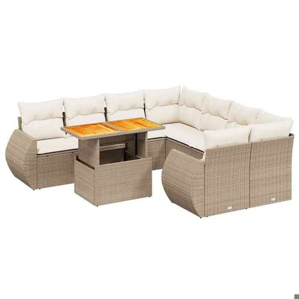 Maison Exclusive - Trädgårdsmöbler med kuddar 9 delar beige flätad resin