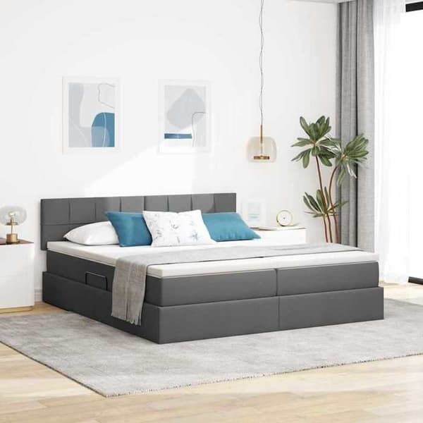 Maison Exclusive - LED förvaringssäng med madrass Mörkgrå 200 x 200 cm Tyg Mörkgrå