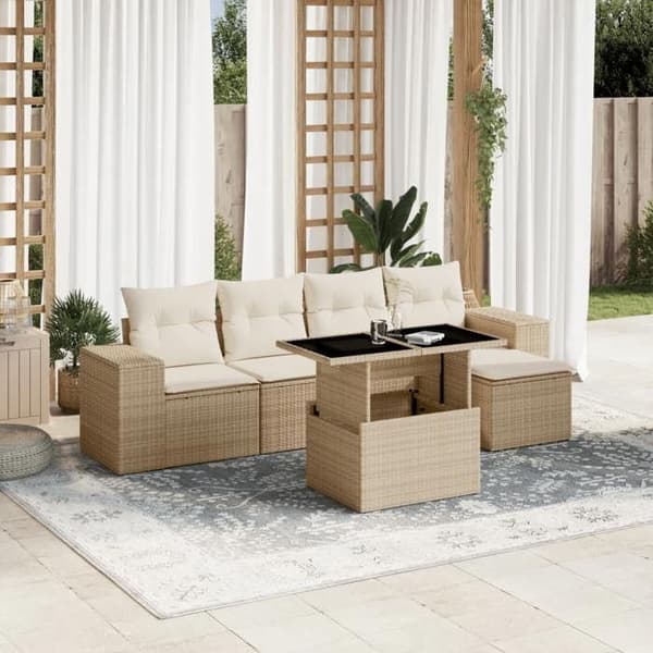 Maison Exclusive - Trädgårdsmöbler med kuddar 6 delar beige flätad resin beige
