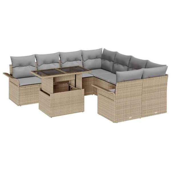 Maison Exclusive - 9 osan beige polyrottinkinen puutarhakalustesetti