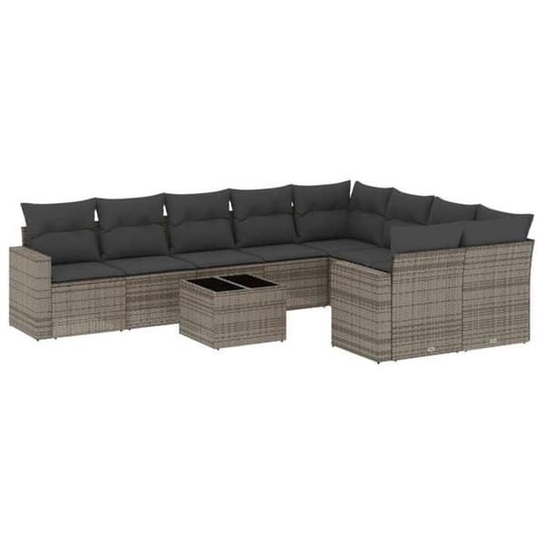 Maison Exclusive - Trädgårdsmöbler med kuddar 10 delar grå flätad resin