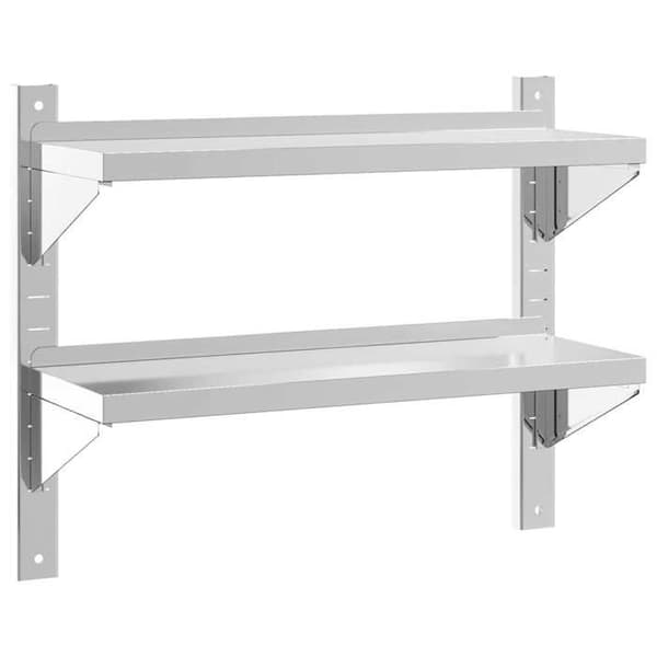Væghylde - EKSKLUSIV HUS - 2 niveauer 75x23,5x60 cm - Rustfrit stål - Sølvfarvet - Hævede kanter Silver