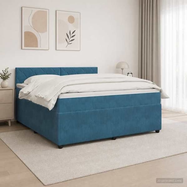 Maison Exclusive - Boxspring säng med madrass Blå 180 x 200 cm Sammet Blå
