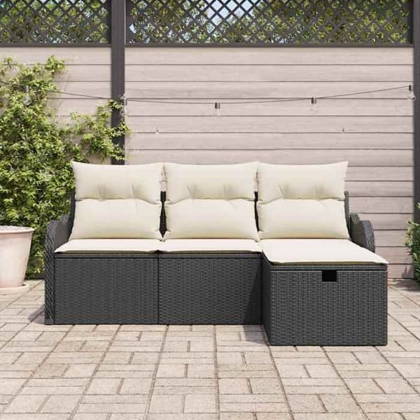 Trädgårdsmöbelset - EXKLUSIV HEM - 4 delar - Poly rattan - Modulär - Väderbeständig Svart (armstöd)