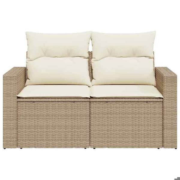 Maison Exclusive - Trädgårdsoffa med kuddar 2 platser beige flätad resin