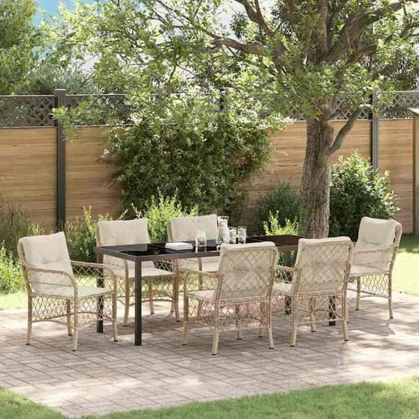 Maison Exclusive - 7 pc spisestue sæt til haven i beige polyrotin beige