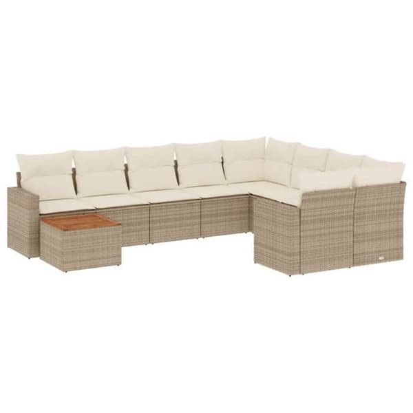 Maison Exclusive - Trädgårdsmöbler med kuddar 10 delar beige flätad resin