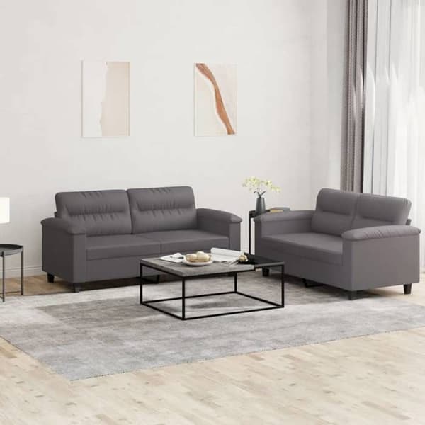 Maison Exclusive - Sæt af 2 sofaer med puder i grå kunstlæder