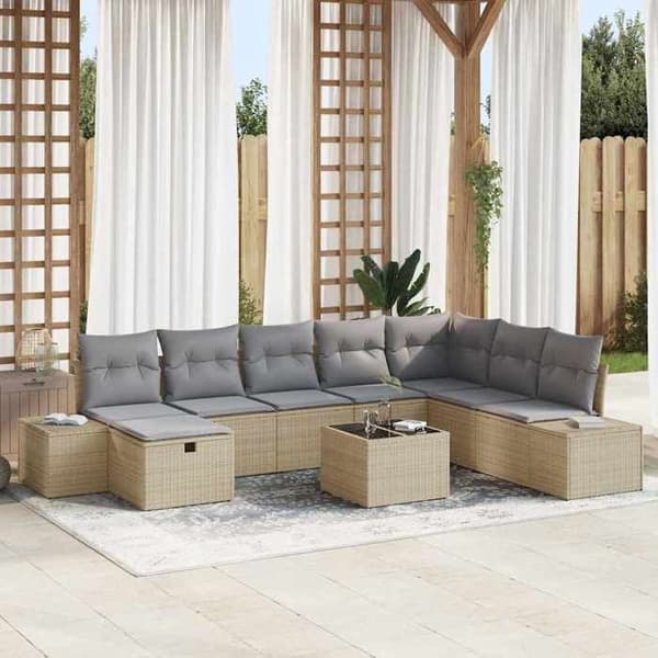 Maison Exclusive - 9 osan beige polyrottinkinen puutarhakalustesetti