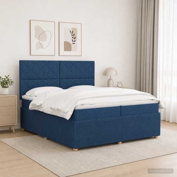 Maison Exclusive - Boxspring-säng med LED och blå madrass 200 x 200 cm Tyg Blå