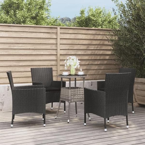 Ensemble bistro - MAISON EXCLUSIVE - Ensemble bistro 5 stk - Sort poly rattan - Stålramme - Polstrede puder Svart (kuddar)