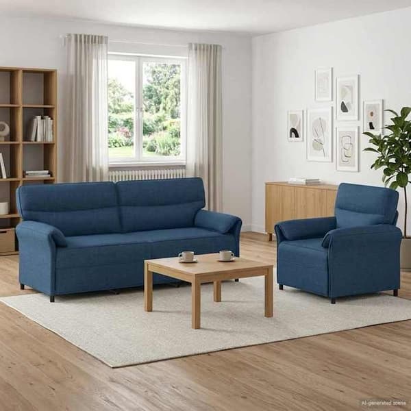2-osainen sohva - MAISON EXCLUSIVE - Maison Exclusive - Sininen - Polyesterikangas - Metallirunko Blå