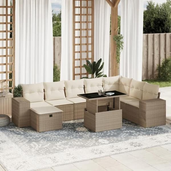 Maison Exclusive - Havegruppe med puder 9 stk beige flettet harv