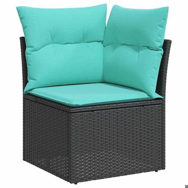 Maison Exclusive - 7-delars trädgårdsoff-set med svarta kuddar i flätad resin
