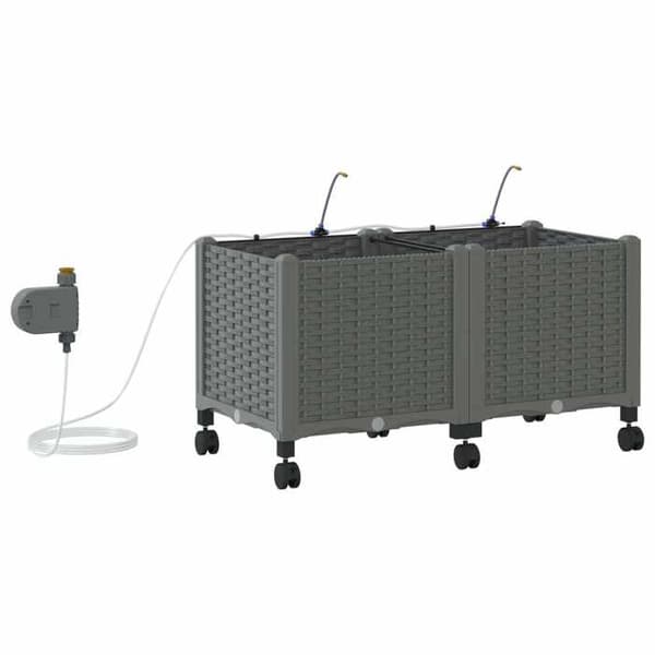 Maison Exclusive - Trädgårdsväxtställ med bevattning och hjul 2 st Ljusgrå