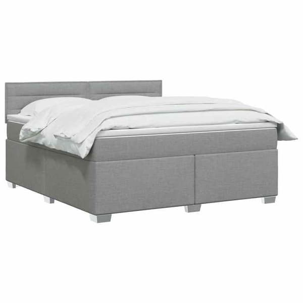 Ljust boxspring - MAISON EXCLUSIVE - 140 x 200 - Ljusgrå - Polyester tyg - Justerbar huvudgavel Ljusgrått