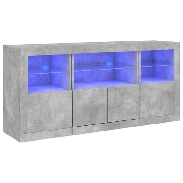 Buffet - EKSKLUSIVT HUS - 142,5x37x67 cm - Beton grå - Indbyggede RGB LED - Spånplader Betonggrå