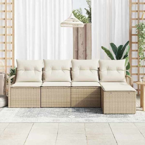 Maison Exclusive - 5 kpl:n sohvasetti beige ja kerma polyrottinkia
