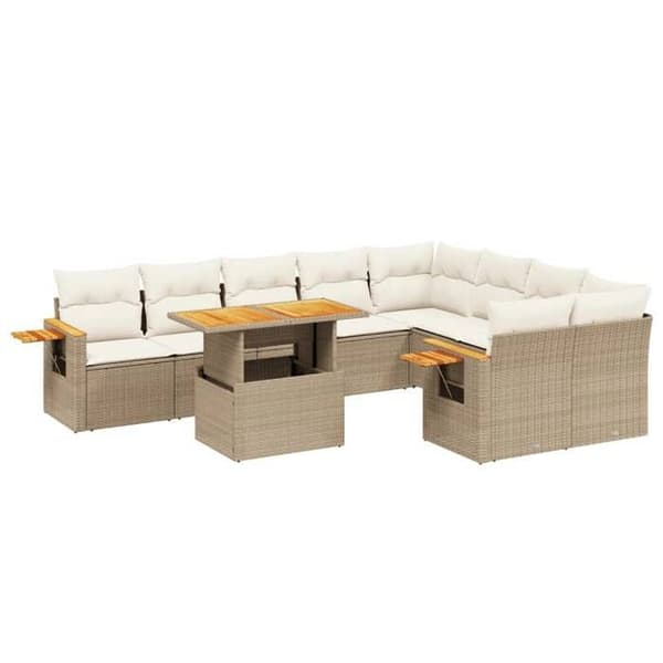 Maison Exclusive - Trädgårdsmöbler med kuddar 10 delar beige flätad resin