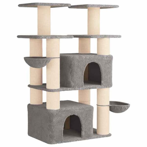 Kattetræ - EKSKLUSIVT HUS - 147 cm - Sisal søjler - Indbygget condo - Multi-platforme Ljusgrått