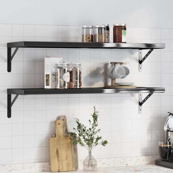 Væghylder - EKSKLUSIV HUS - 100x30 cm - Sort - Rustfrit stål - 2 stk. Svart