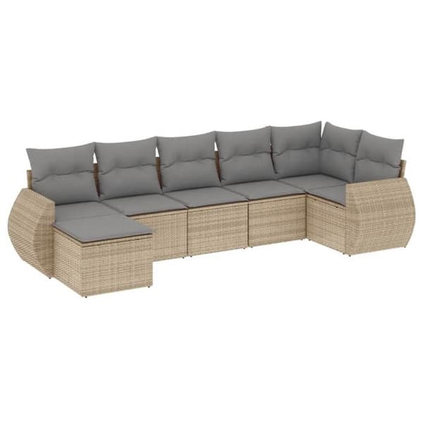 Maison Exclusive - Trädgårdsmöbler med kuddar 7 delar beige flätad resin