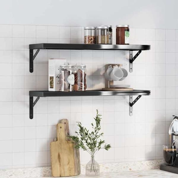 Maison Exclusive - Væghylder 2 stk 75x23,5 cm sort rustfrit stål