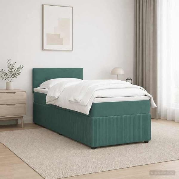 Maison Exclusive - Boxspring säng med mörkgrön madrass 90 x 200 cm Sammet
