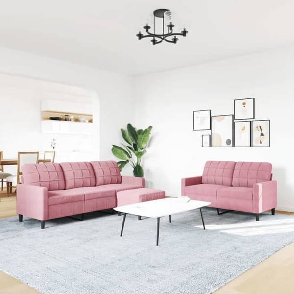 Maison Exclusive - 3 kpl:n sohvasetti tyynyillä, vaaleanpunainen sametti