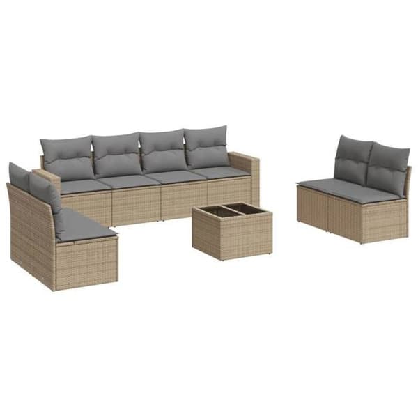 Maison Exclusive - Trädgårdsmöbler med kuddar 9 delar beige flätad resin