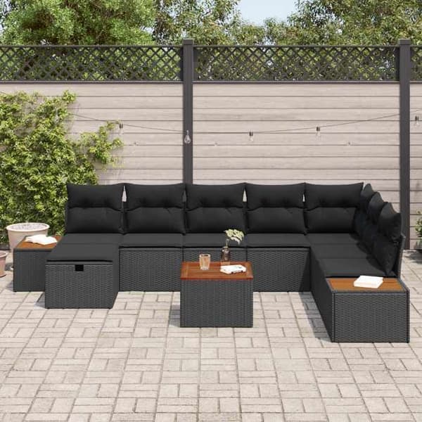 Maison Exclusive - 9 osan musta polyrottinkinen puutarhakalustesetti
