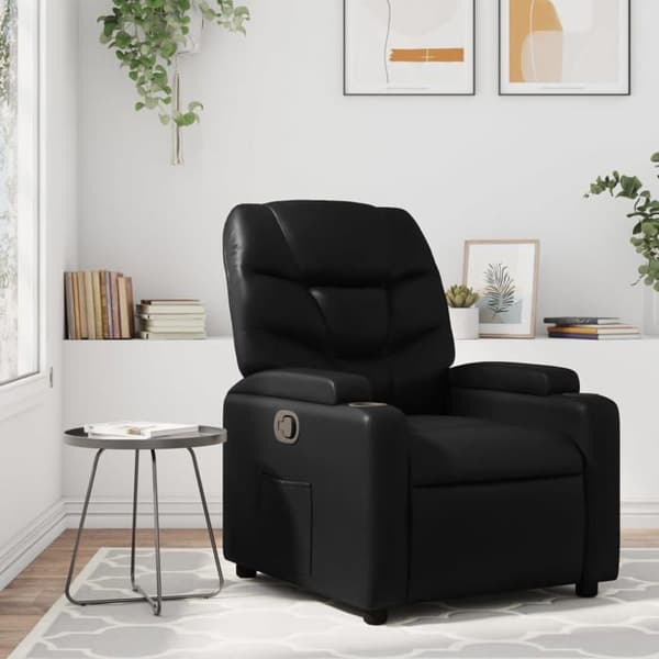 Recliner - EKSKLUSIV HUS - Recliner - Sort kunstlæder - Læneposition 135° - Dobbelt kopholder Sort