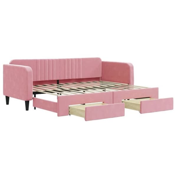 Päivävuode - EXCLUSIVE KOTI - 80 x 200 cm - Alusvuode - 2 laatikkoa - Vaaleanpunainen sametti rosa