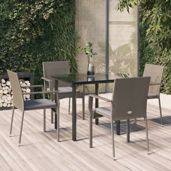 Maison Exclusive - Have spisebord sæt med puder 5 stk sort og grå