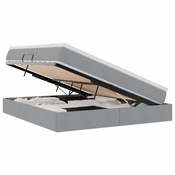 Sängram med madrass - EXKLUSIV HEM - 180 x 200 cm - Ljusgrå - Polyester - Hydraulisk förvaring Ljusgrått