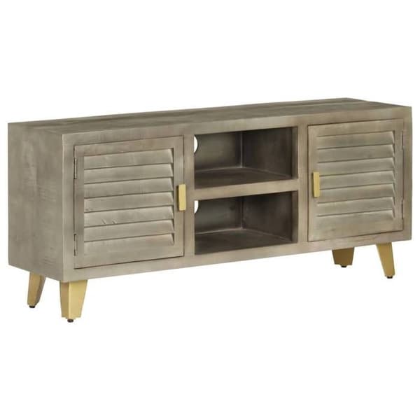 Maison Exclusive - Solid mangotræ TV-møbel i grå med messing 110x30x48 cm Grå
