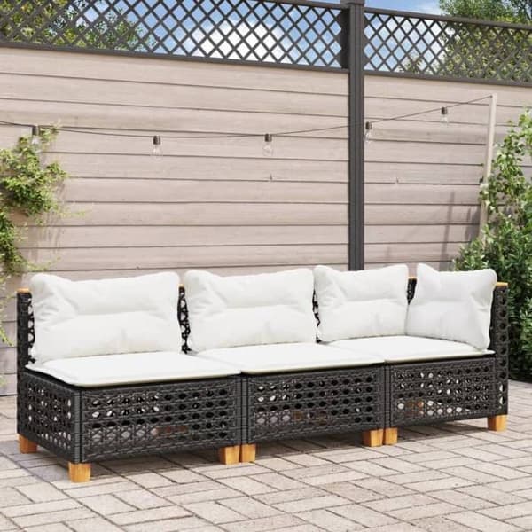 Maison Exclusive - Trädgårdsoffa med kuddar 3 platser svart flätad resin